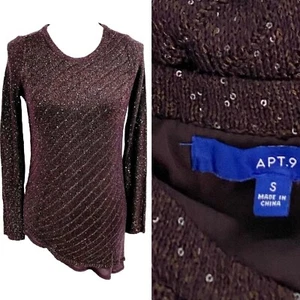 APT 9 Sweater Womens Small Sequin Purple Asymmetrical Hem Long Sleeve Office - Picture 1 of 11
