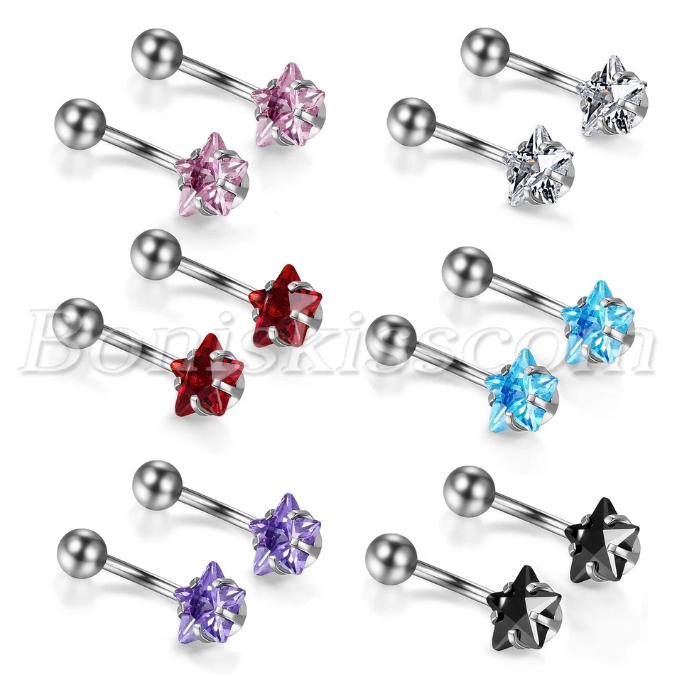 Barra de barra de acero inoxidable con botón de bola 2 piezas cejas oreja uñas vientre anillo ombligo Foto 1 de 4