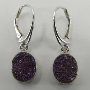 Natural DRUZY / Druse / Drusy Quartz Earrings 925 STERLING SILVER Leverback #10 - Picture 1 of 3