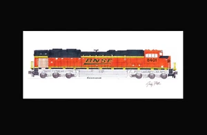 Estampado enmarañado BNSF SD70ACe #8401 11""x17"" firmado por Andy Fletcher - Imagen 1 de 1