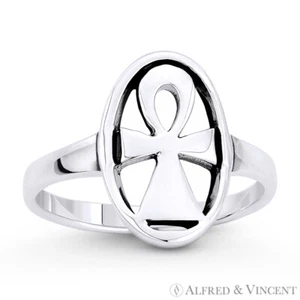 Egyptian Ankh Cross Key-of-Life Crux Ansata Ring in Oxidized 925 Sterling Silver - Picture 1 of 1
