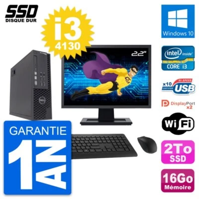 PC DELL T1700 SFF Pantalla 22" Intel Core i3-4130 RAM 16Go SSD 2To Windows 10 Wi - Imagen 1 de 4