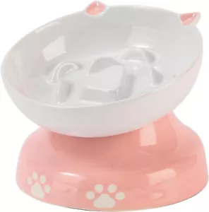 Y YHY Slow Feeder Cat Bowl Elevated Ceramic Cat Bowl Tilted Design Slow Feeder - Picture 1 of 6