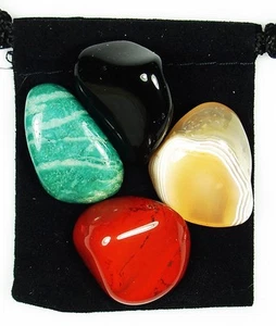 UNIVERSAL AWARENESS Tumbled Crystal Healing Set = 4 Stones + Pouch + Description - Picture 1 of 2