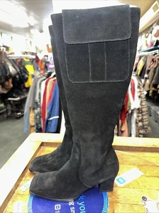 NEWPORT NEWS Black SUEDE MID CALF HIGH ZIPPER BOOT SIZE 6.5 New Rare Vintage - Picture 1 of 7