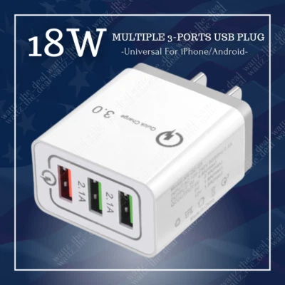 Fast 3-Port USB Plug Charge Block Box AC Brick for iPhone 17 16 15 14 13 12 Lot - Image 1 of 4