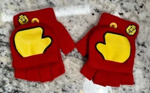 Kids Boys Knit Winter Finger Gloves Flip Top Convertible to Mittens Red Lego - Picture 1 of 2