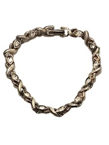 Bracciale Tennis Vintage Tono Argento Infinity Link e Strass - Foto 1 di 9