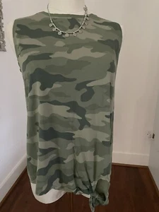 Old Navy Girls’s Size XL (14) Green Camouflage Tank Shirt Knot Hem - Picture 1 of 9