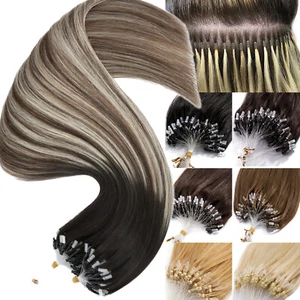 Micro Ring Loop Tip Remy Human Hair Extensions Russian AAA Micro Beads Link Hair - Picture 1 of 38