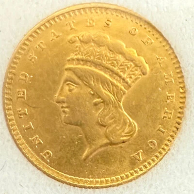 1856 $1.00 Oro Liberty Head XF, Tipo 3, Princesa India, Cabeza Grande, Inclinada 5 Foto 1 de 2