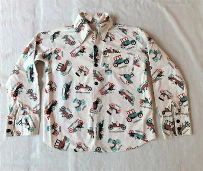 复古 20 世纪 60 年代法兰绒睡衣上衣长袖胸部 38 古董汽车 — 第 1/4 张图片