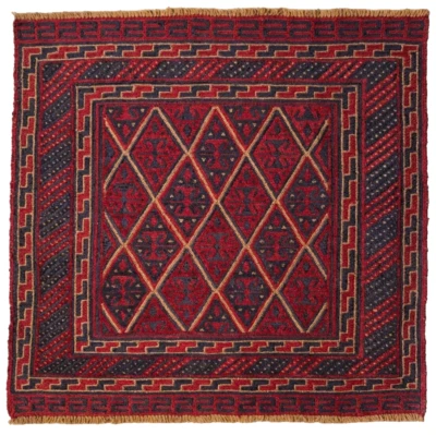 118 x 117cm Vintage Handmade Afghan Carpet Mushwani Square Red Oriental Wool Rug - Image 1 of 4