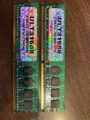 Lote de 2 tarjetas de memoria de escritorio ULT31688 CORSAIR 512 MB PC2-4200 Foto 1 de 2