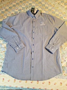 NWT Cutter & Buck Mens Blue Check Shirt Sz LT XLT UK Wildcats Runs Large Stretch - Picture 1 of 11