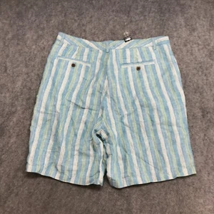 Caribbean Joe Shorts Mens Size 38 Blue White Green Yellow Stripe 100% Linen - Picture 1 of 12