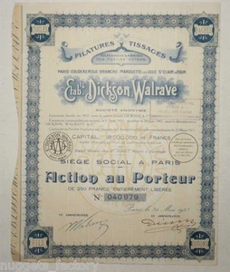Alte Aktion: SA Spinnerei Weben Etab Dickson Walrave 1923 ( 271 ) - Bild 1 von 2
