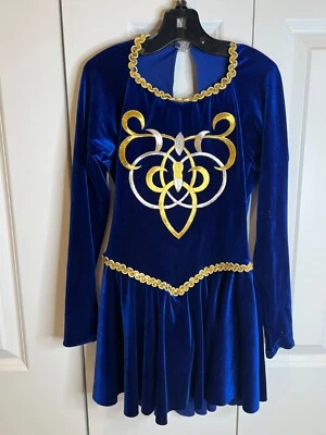Costume Gallery Girls Figure Ice Skating Dress Royal Blue And Gold Medium Child - Image 1 of 4