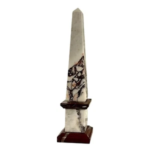 Classic Obelisk Calacatta Marble Purple Red Lagoon Table Sculpture H 25Cm - Picture 1 of 3