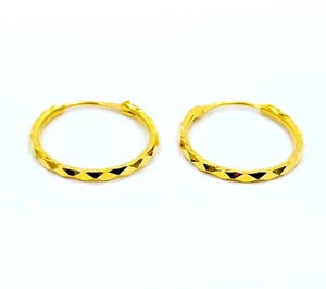 22k Yellow Gold Hoop Earrings Small 0.68 inch Diameter Diamond Cut 100% Genuine - Picture 1 of 13
