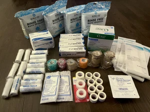 NEW First Aid Medical Supplies 49 pieces - Bandage Gauze Wraps Tape Sponges NEW - Picture 1 of 2