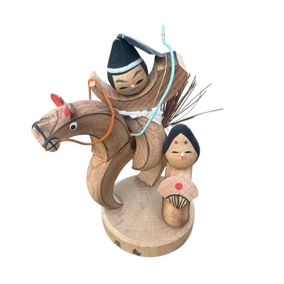 Vintage Japanese Hand Carved Wood Painted Warrior Woman Horse Japan Souvenir 4 - Image 1 of 4