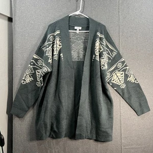 Denim & Co Open Front Cardigan With Fair Isle Shoulder Detail Dark Slate Size 1X - Picture 1 of 9