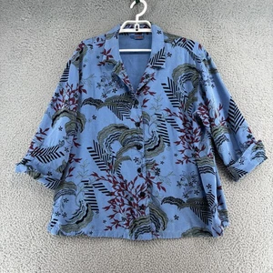 Tianello Top Womens Medium Blue Floral Button Up 3/4 Sleeve Blazer Boxy Art - Picture 1 of 16