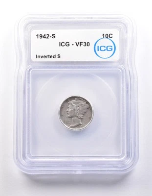 1942-S Mercury Dime Inverted S VF30 ICG *9872 - Image 1 of 3