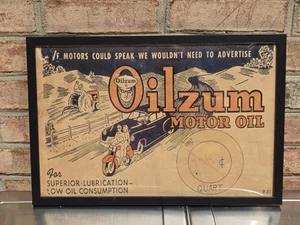 Vintage 1951 Oilzum Motor Oil Smaltz Paper Litho Advertising Sign - Picture 1 of 7