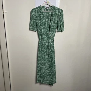 Rouje Paris Midi Wrap Dress Size 36 Floral Summer Viscose Green Short Sleeve - Picture 1 of 11