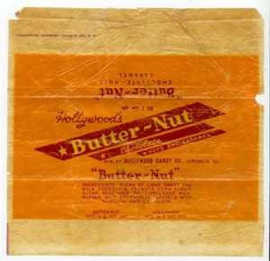 Envoltura de barra de caramelo Hollywood's Butter-Nut de la década de 1940 2 oz - Centralia Illinois - Imagen 1 de 2