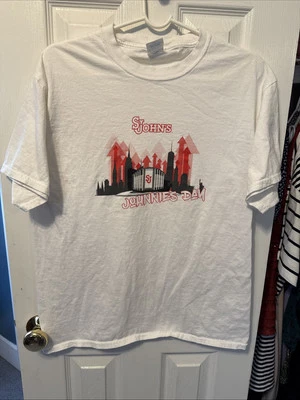 St. John’s Red Storm Basketball Shirt Johnnies Day Men’s White Tee Size Large - Image 1 of 2