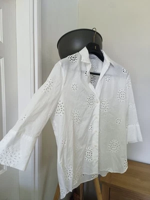 Zara Cut Work Embroidered Broderie Blouse Shirt Relaxed Fit 12-14 Capsule Luxe - Image 1 of 4