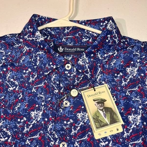 Donald Ross Sport Polo Mens Large Golf Shirt Blue Geometric Performance Stretch - Picture 1 of 8