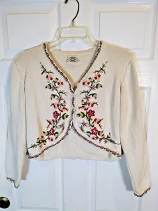 Vintage Laura Ashley Damenpullover klein bestickt Baumwolle Cropped Blumen - Bild 1 von 7