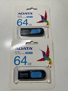 ADATA UV128 64GB USB 3.2 einziehbares Flash-Laufwerk ohne Kappe 2er-Pack - Bild 1 von 1