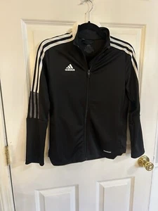 Adidas Youth 11/12 Black AeroReady PrimeGreen Zip 3 Stripe L/S Track Jacket - Picture 1 of 3