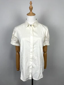 Akris Punto White Formal Short Sleeve Buttons Collared Lightweight Blouse - Picture 1 of 22