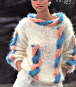 Zopfmuster Mohair Damen Pullover Strickmuster 30-38 im Einsatz 4,5 + 5,5 mm Nadeln - Bild 1 von 1