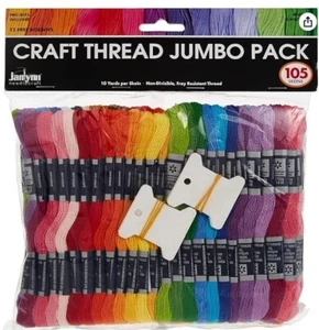 Janlynn Value 105 Skein Jumbo Craft Thread Pack 12 Free Bobbins 10 Yards per Ske - Picture 1 of 3