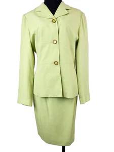 Vintage Oleg Cassini Couture Linen Skirt Suit Green Lined SZ 6 - - Picture 1 of 9