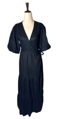 Vestido Faithfull The Brand Mujer 2 Negro Lino Edee Envolvente Maxi Lagenlook Gótico Foto 1 de 4