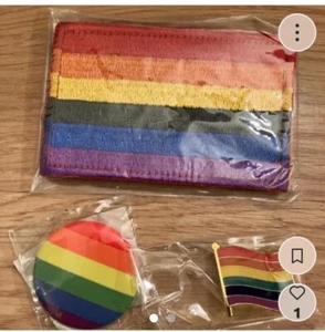 Rainbow Pride Flag Patch Pin And Button Set Of 3 New Free Shipping - Picture 1 of 2