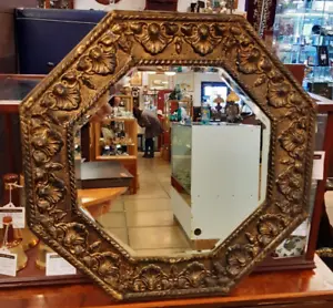 Vintage French Rococo Style Brass Framed Mirror - Picture 1 of 4