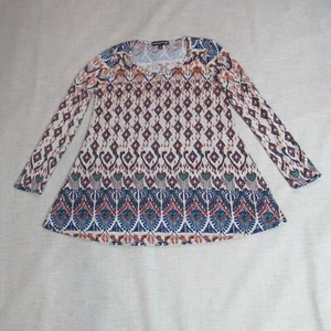 Living Doll Top donna taglia grande maglia multicolore grafica artistica camicetta tribale USA - Foto 1 di 7