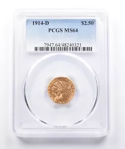 MS64 1914-D $2.50 Indian Head Gold Quarter Eagle PCGS *4222 - Picture 1 of 3