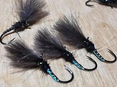 SMART FLIES BLACK shuttlecock MIDGE emergers size 16 BARBLESS