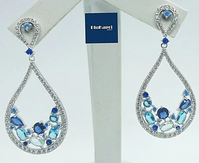 Orecchino Donna in argento 925  PENDENTI fantasia azzurro zirconi bianchi - Immagine 1 di 4