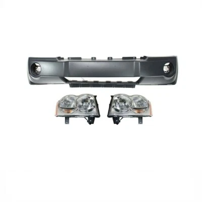 Set of 3 Front Bumper Cover & Head Lamp Assembly Fits 05-07 Jeep Grand Cherokee - Image 1 of 4